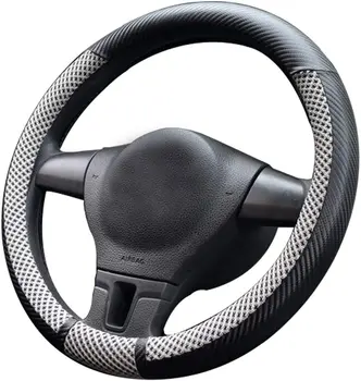 

Leather Car Steering Wheel Cover Universal 15 Inch/38CM Breathable Anti-slip Protector for Man and Woman D Type Car Interior