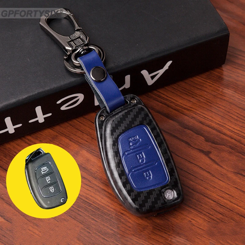 Carbon Fiber Car Key Case Leather Fob For Hyundai i10 i20 i30 HB20 IX25 IX35 IX45 TUCSON Avante Key Cover Holder Car Accessories