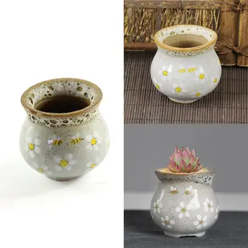

Hand Painted Bee Retro Flower Pot Ceramic Pot Minimalist Creative Stoneware Green Plant Meat Plant Small Flower Pot