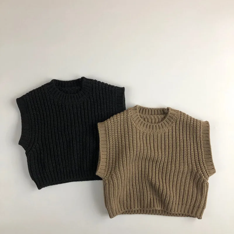 New Winter Baby Boys Knitted Vests Korean Style Solid Color Sleeveless Tops Baby Kids Casual Waistcoats