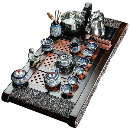 

Household Simple Solid Wood Tea set Ceramic Purple sand Set Kung Fu Set Automatic Fast Furnace Tea Ceremony