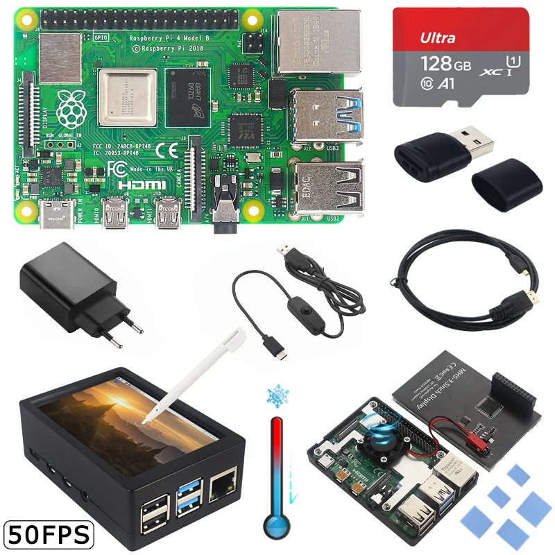 Raspberry Pi 4 Model B 8GB 4GB 2GB + 50FPS Touch Screen + Case+