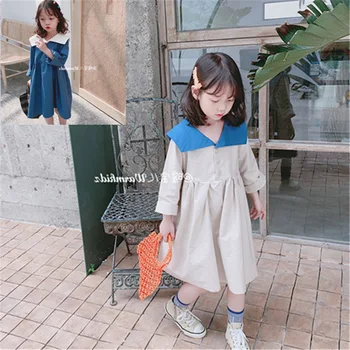 

Girls Long Sleeve Cotton College Princess Dress 2019 Autumn Children Ruched Casual Lapel Fashion Dresses Toddler Baby Clothes