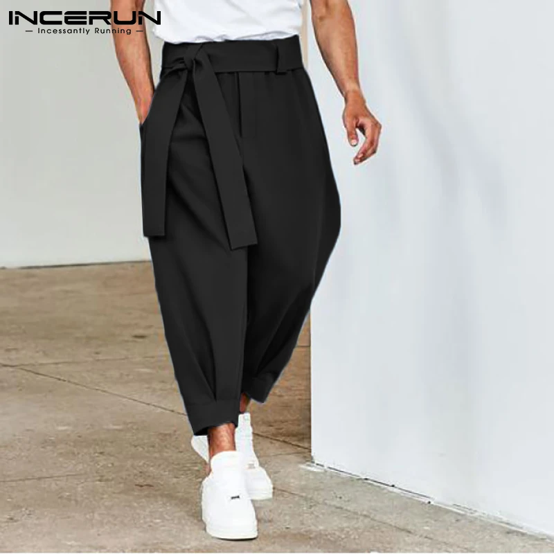 casual trousers for men INCERUN 2022 New Men's Fashion Solid Color Pants Drawstring Casual Harem Trouser Chinomen's Loose Wide Leg Pant Trousers S-5XL 7 casual trousers for men