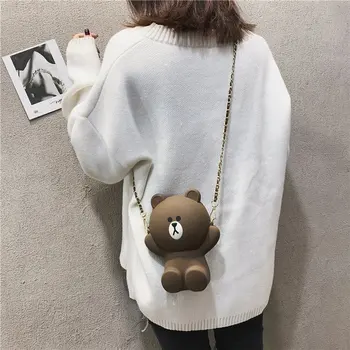 

2020 Women Mobile Phone Youth Girls Bear Female Messenger PU Shoulder Bags Crossbody Cute Kids Silica Gel Bags Mini Bear Handbag