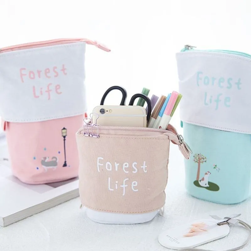 

Canvas Creative Telescopic Pen Bag Flexible Package Cute Cartoon Stationery Gift Pencil Bag
