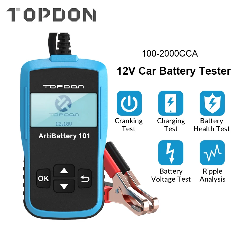 TOPDON AB101 автомобиля Батарея Тесты er 12V Напряжение автомобильной Зарядное устройство анализатор 2000CCA сгибать