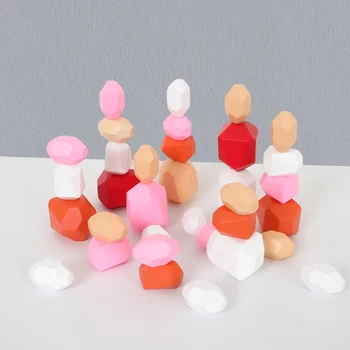 

Children's Wooden Colored Stone Building Block Educational Toy Creative Nordic Style Stacking Game Rainbow Wooden Toy Gift