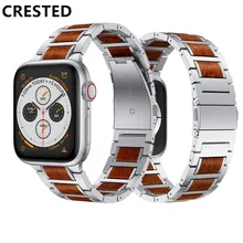 Деревянный ремешок для Apple watch band 5 4 44 мм 40 мм iWatch band 3 42 мм 38 мм браслет из красного сандалового дерева+ ремешок для часов из нержавеющей стали