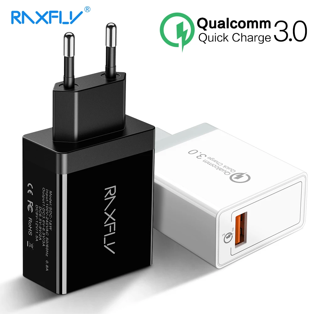 RAXFLY Quick Charge 3.0 USB Charger For iPhone Samsung Xiaomi EU Plug Wall QC3.0 Fast Charging Mobile Phone Adapter | Мобильные