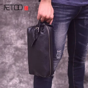 

AETOO Clutch bag men's leather retro trend casual clutch bag men's leather bag new large capacity portable