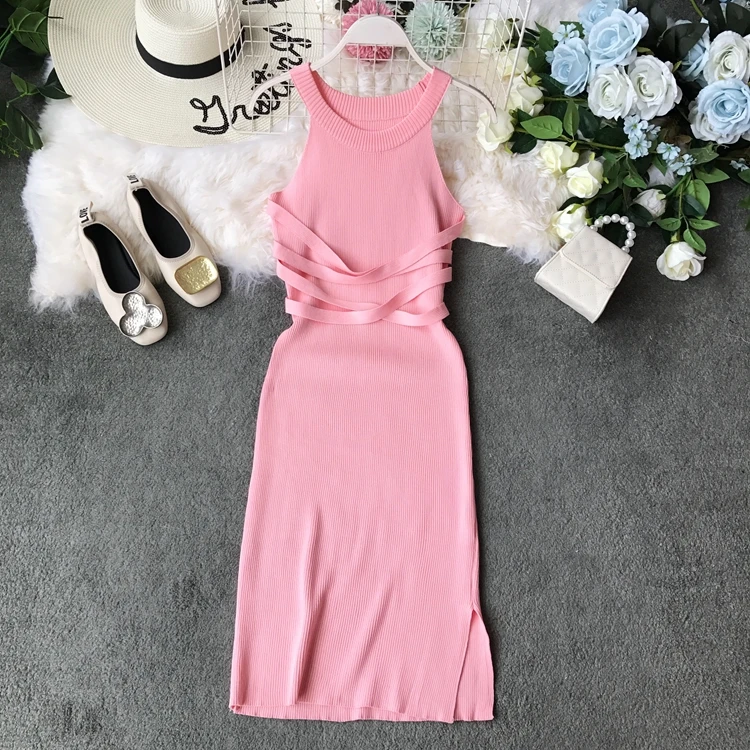 2019 женское трикотажное облегающее платье-карандаш без рукавов повседневное