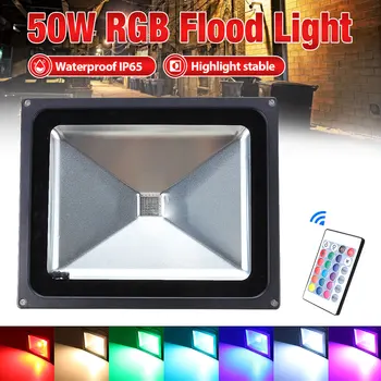 

50W RGB LED Flood Light Outdoor Garden Waterproof IP65 Remote Color Changing Floodlight AC85-265V 5000LM