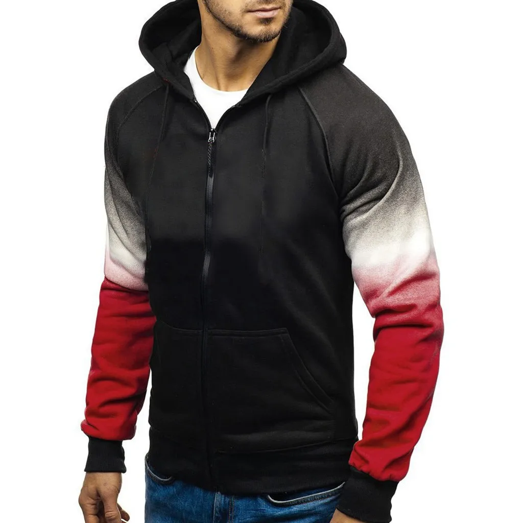 3 вида цветов с градиентными рукавами для мужчин Куртки на молнии капюшоном