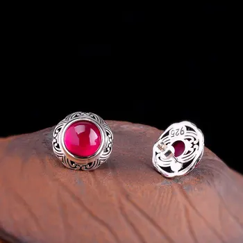 

New Character Silver Product S925 Pure Silver Earrings Wholesale Thai Silver Handmade Court Wind Ms Ruby Fine Earrings