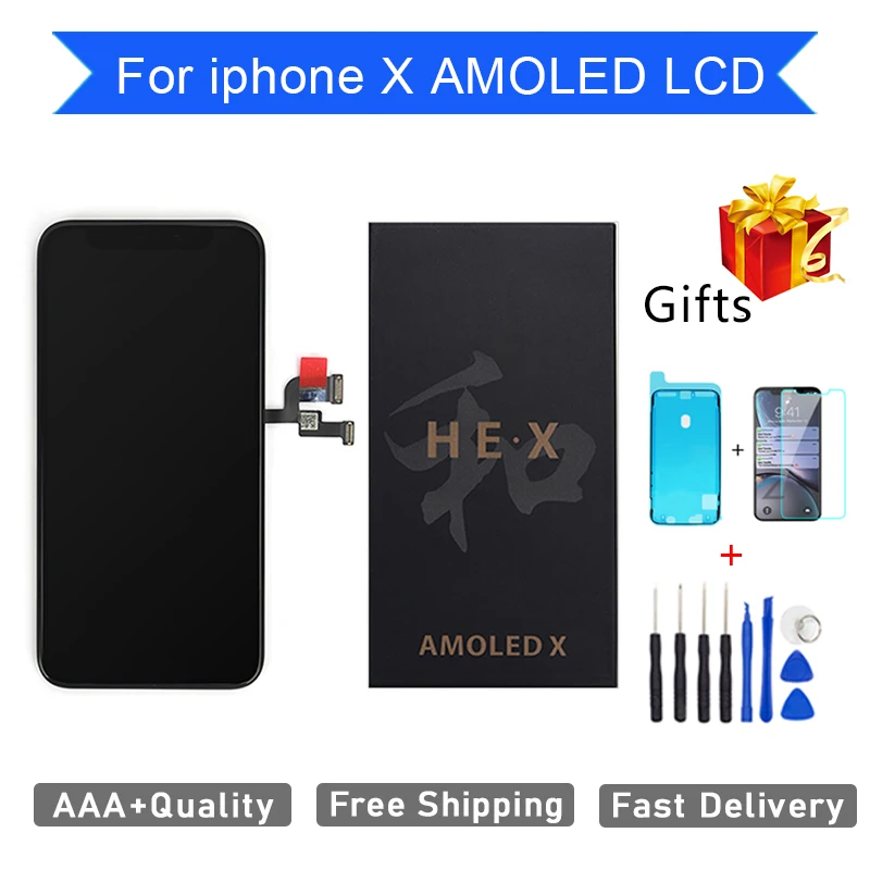 

5Pcs AAA +++ 100% New No Dead Pixel OLED LCD For iPhone X Screen Digitizer Assembly Replacement 3D Touch Display LCD + Free Gift