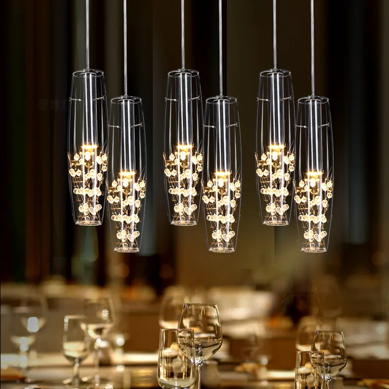 

Modern Minimalist Led Dining Room Chandelier Three Head Crystal Glass Chandelier Single Head Creative Dining Table and Bar Lamps