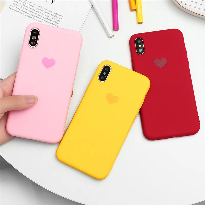 

Candy Color Heart Matte Phone Cases For iPhone XR 11 Pro Max Case For iPhone 7 8 6s 6 Plus XS Max X 5 5S SE Soft TPU Back Cover