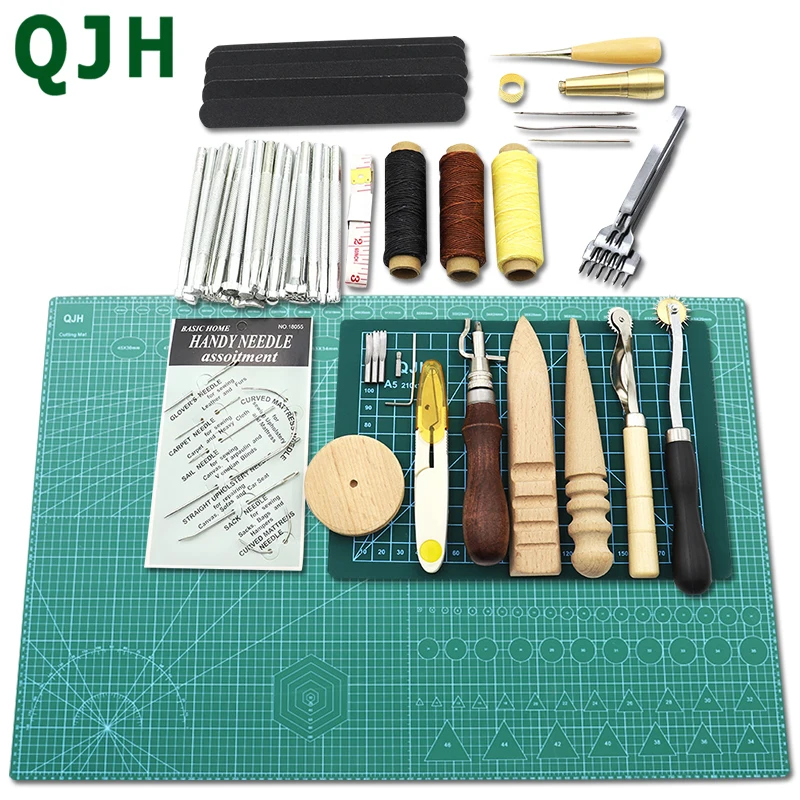 DIY Leather Craft Tools Kit Stitching Carving Working Saddle Sewing Groover Set 