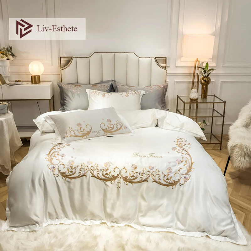 

Liv-Esthete Luxury 100% A Silk B Cotton European Bedding Set Duvet Cover Set Bed Sheet Double Queen King Bed Linen Free Shipping