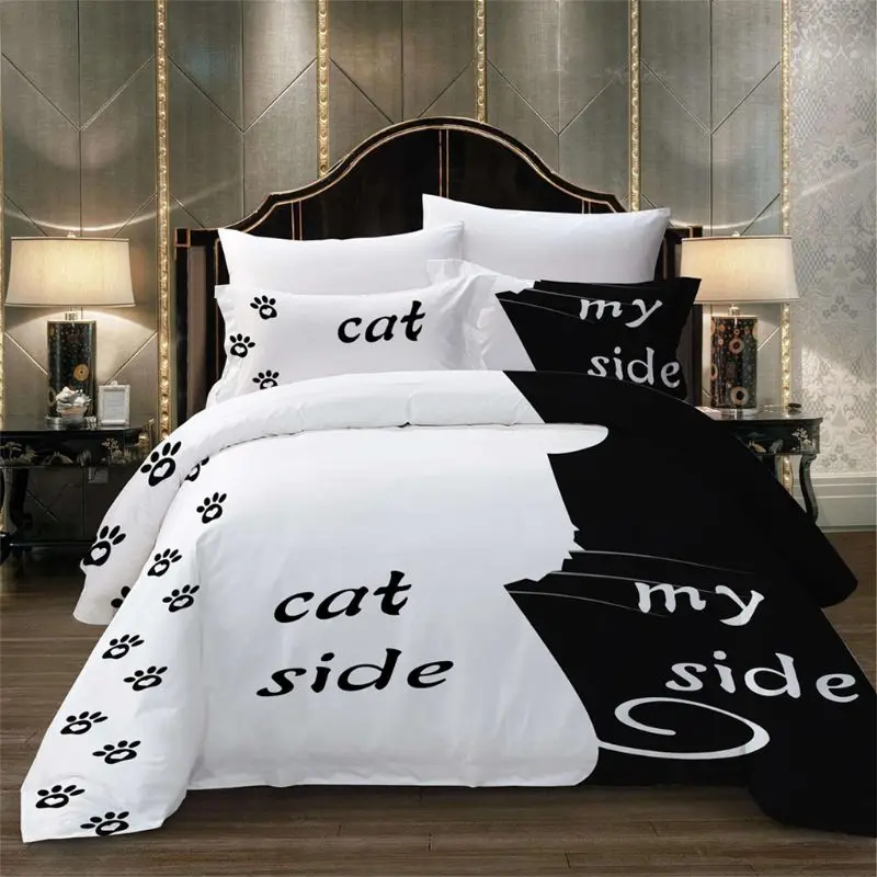 3d Black White Cat Side Bedding Set 3pcs Lion Art Cover Twin Full