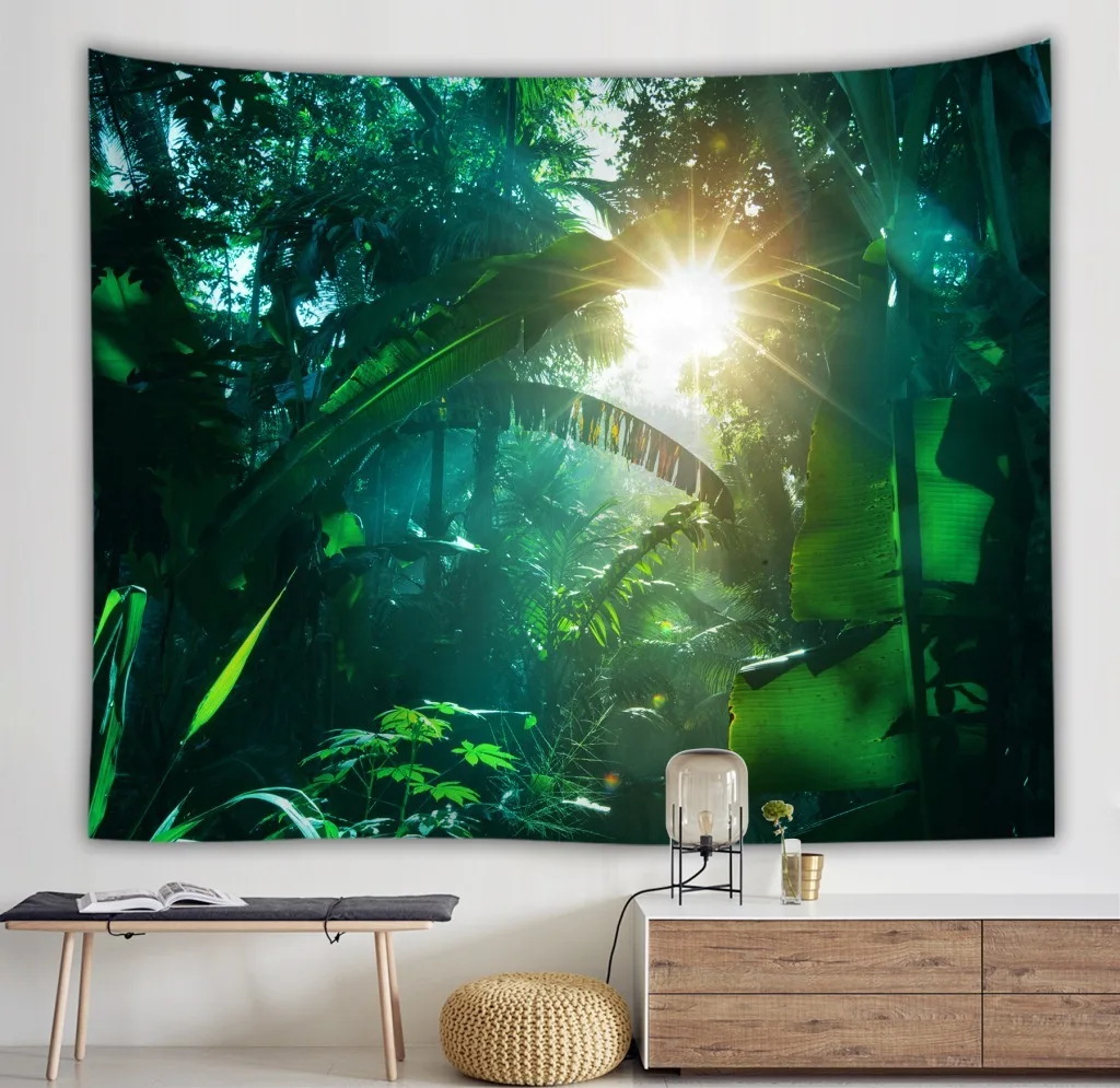 Тропический тропический лес настенный гобелен из ткани Солнечный джунгли Полиэстер Печатный гобелен художественный Декор покрывало для пикника ковер шаль одеяло