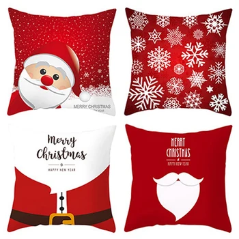 

Red Xmas Cushion Covers,Christmas Cotton Linen Square Pillow Covers Christmas Decorative Throw Pillow Covers