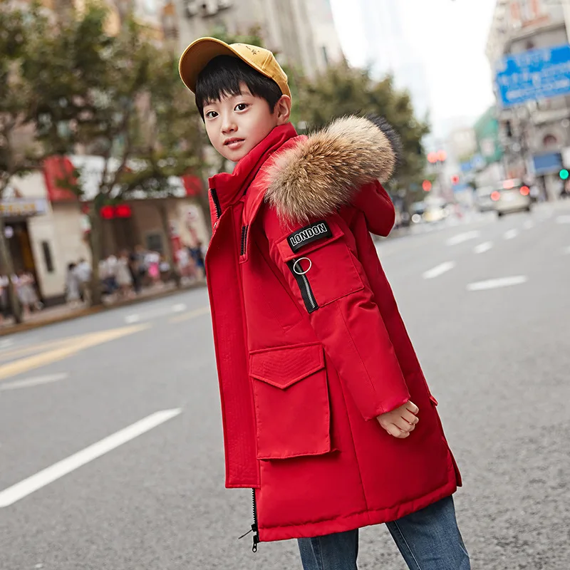 

-30 Degrees Winter Down Jacket Boys Clothes 2019 Real Raccoon Fur Hooded Boys Parka Outwear Thick Children Snowsuit TZ218