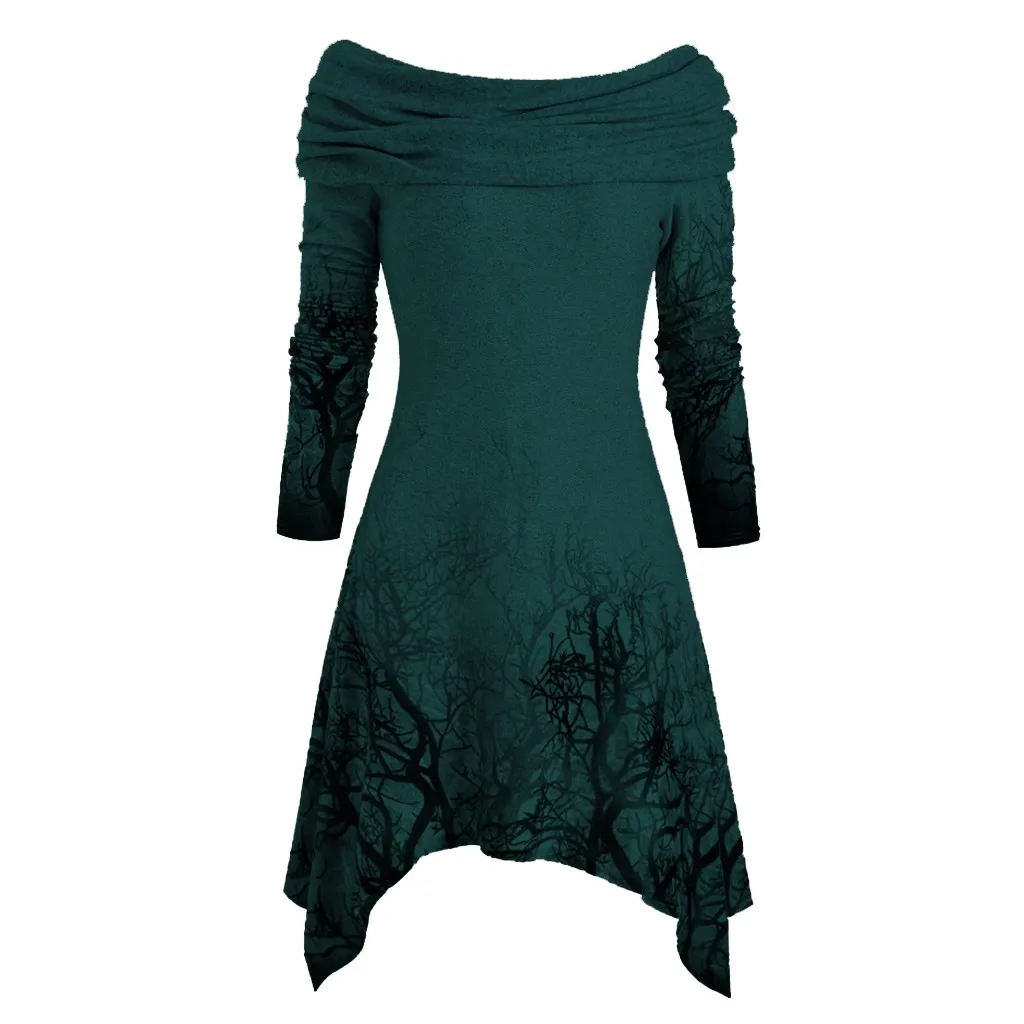 Блузка женская рубашка женские топы Хэллоуин Дерево Печать конвертируемый воротник ассиметричная вязаная одежда плащ Топы блузка женская Z4 - Цвет: Green