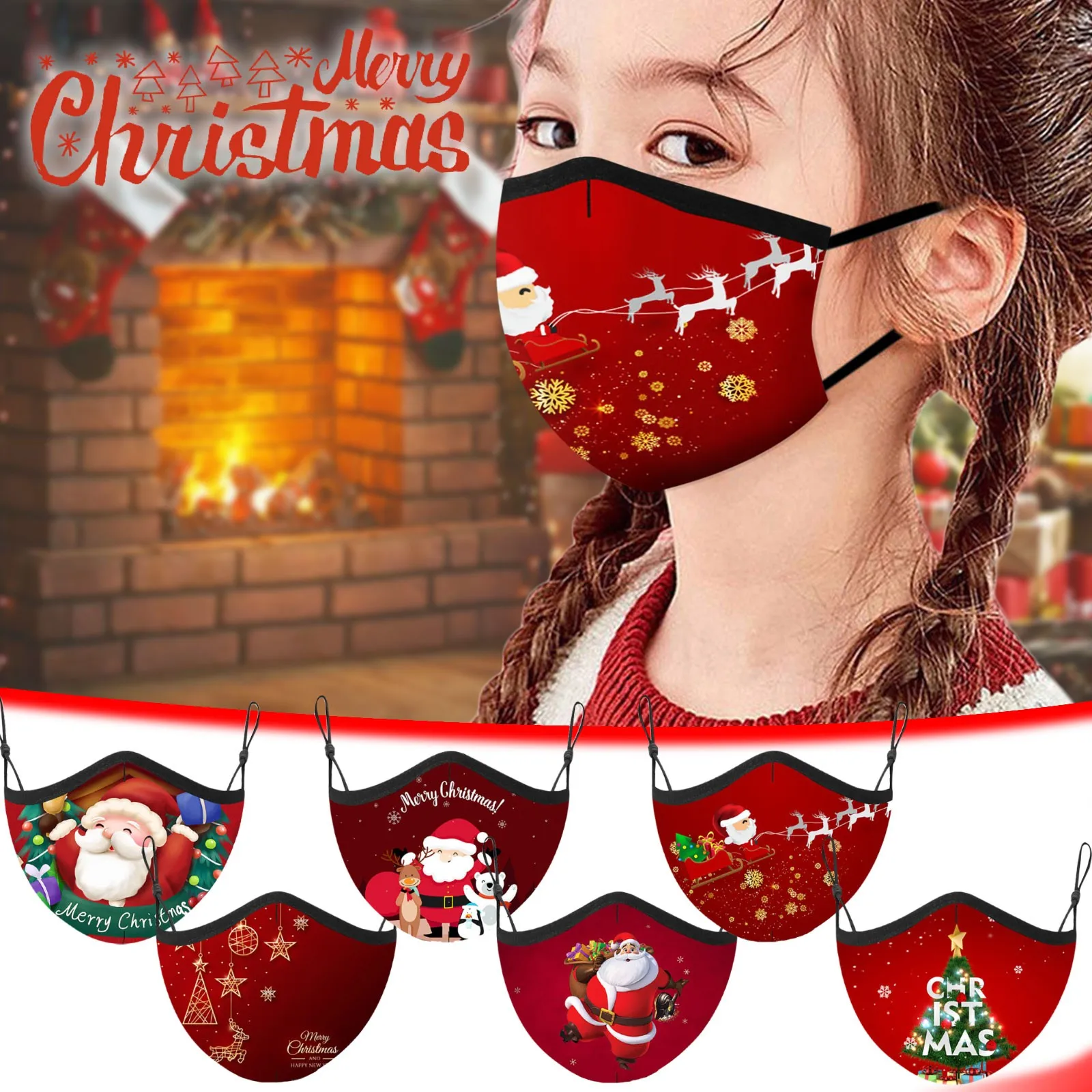 

Máscara Facial Kids and Adult Fashion Washable Christmas Printing Adjustable Breathable Masks Bandage Protection du visage 2020