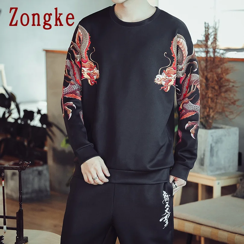 

Zongke Chinese Style Dragon Sweatshirt Men Japanese Streetwear Harajuku Sweatshirts Men Hip Hop Men Sweatshirt 5XL 2019 Autumn