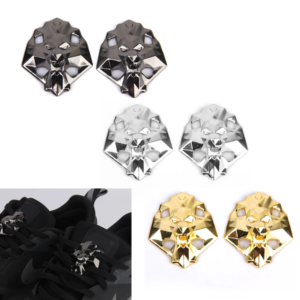 

2Pairs Shoe Laces Tips Aglets+1Pair Lion Head Metal Lace Locks Shoe Art Gold