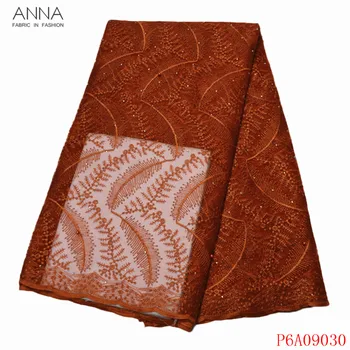 

Anna burnt orange african net lace nigerian tulle fabric embroidered with stones and beads 5 yards/pcs french mesh laces fabrics