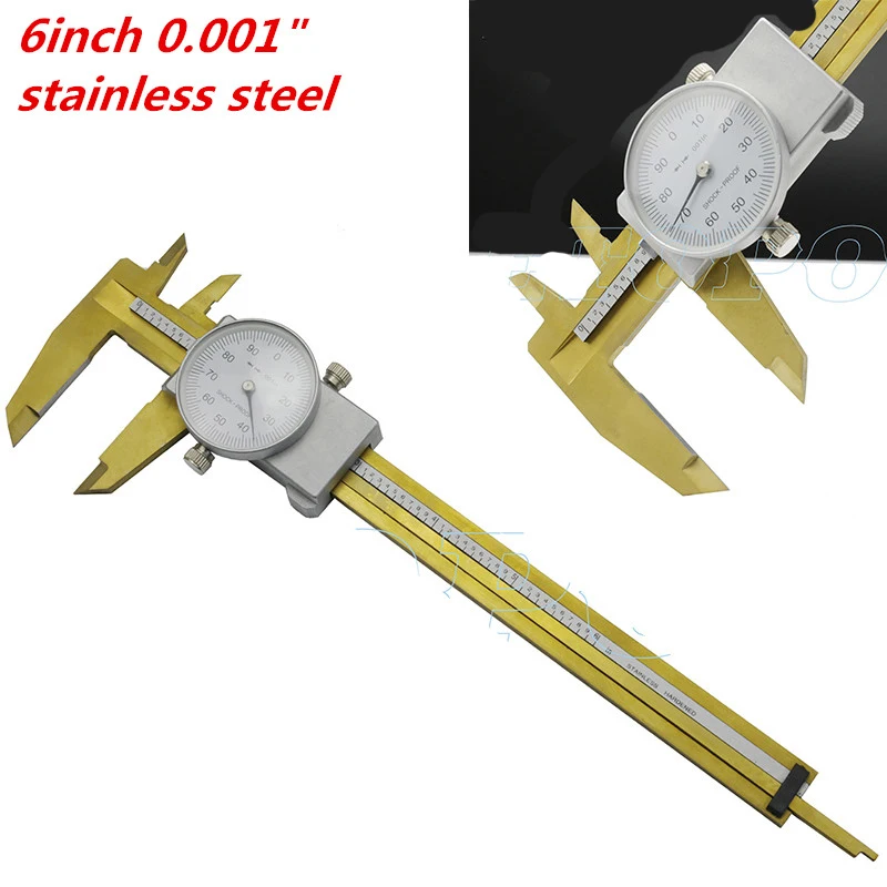 0-6" ; 4 Way Dial Caliper .001" Shock Proof Stainless Hardened; Plastic Case 