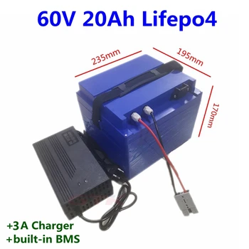 

Waterproof 60v 20Ah Lifepo4 battery pack with bms Lithium iron battery 20ah 60v Electric Bike scooter motor battery+3A charger