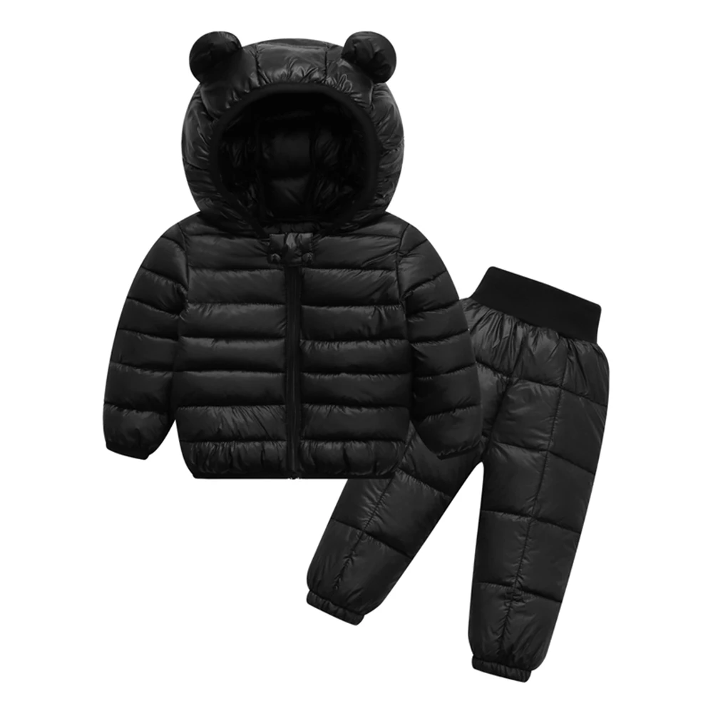 

Autumn Winter Children Clothes Sets 2Pcs Super Light Kids Baby Down Cotton Padded Warm Hooded Coats+Pants Boys Girls Snowsuit