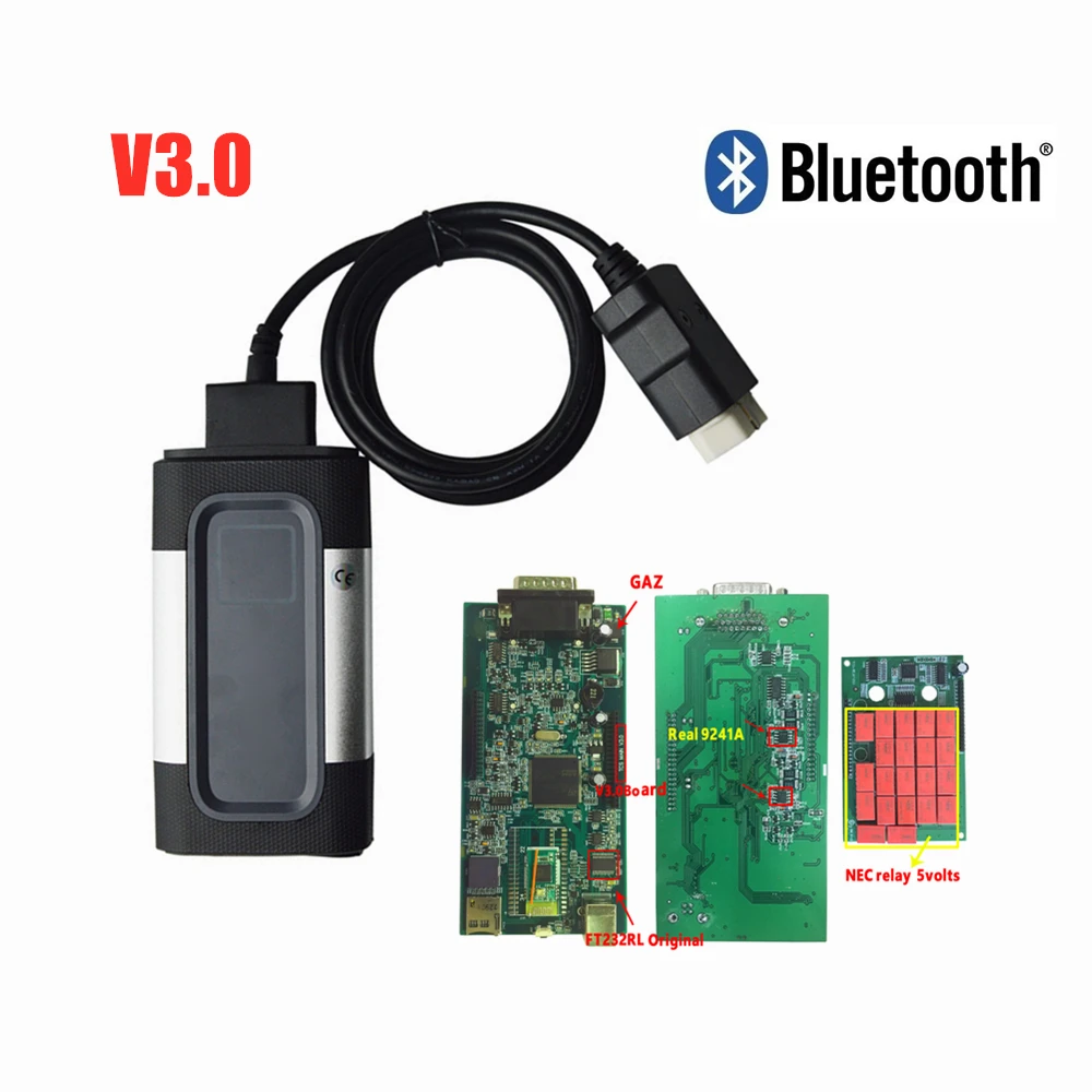 Черный VD TCS C-D-P V3.0 pcb. R0 keygen с bluetooth для Autocomes диагностический инструмент obd2 сканер+ 8 автомобильных кабелей