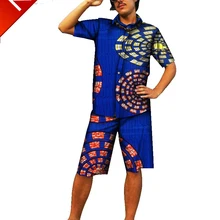 Вид на заказ гавайская рубашка Дашики Мужская африканская одежда с коротким рукавом мужская рубашка+ шорты до колена брюки наборы WYN240