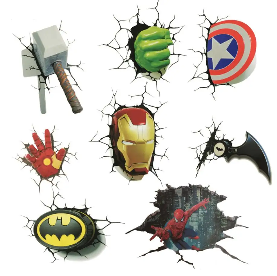 Marvel Avengers Stickers 3d DC Car Decals Iron man Captain Batman Hulk Thor Hammer Car stickers Creative Stickers Decoration