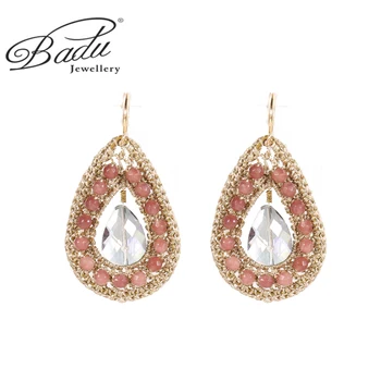 

Badu Woven Earrings Crystal Material Brown Red Zircon Earrings Handmade Earrings Drop-shaped Simple Ladies Classic Accessories