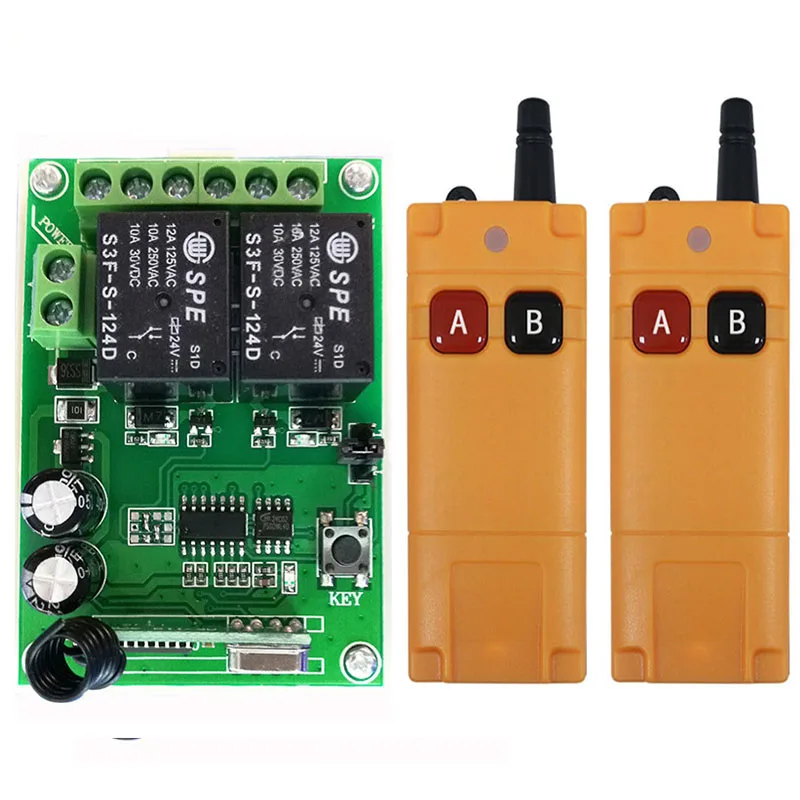 Controle Remoto sem Fio Canais 2000m Dc12v 24v 2ch Interruptor de Luz Led Saída de Relé Rádio Transmissor rf e Receptor 315 433 Mhz