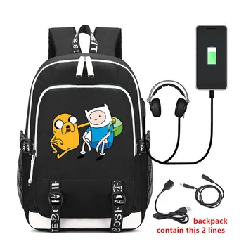 

Adventure Time Finn Rucksack Backpack Bag w/USB Fashion Port/ Lock Headphone inter Teenagers Student School travel Laptop Bag