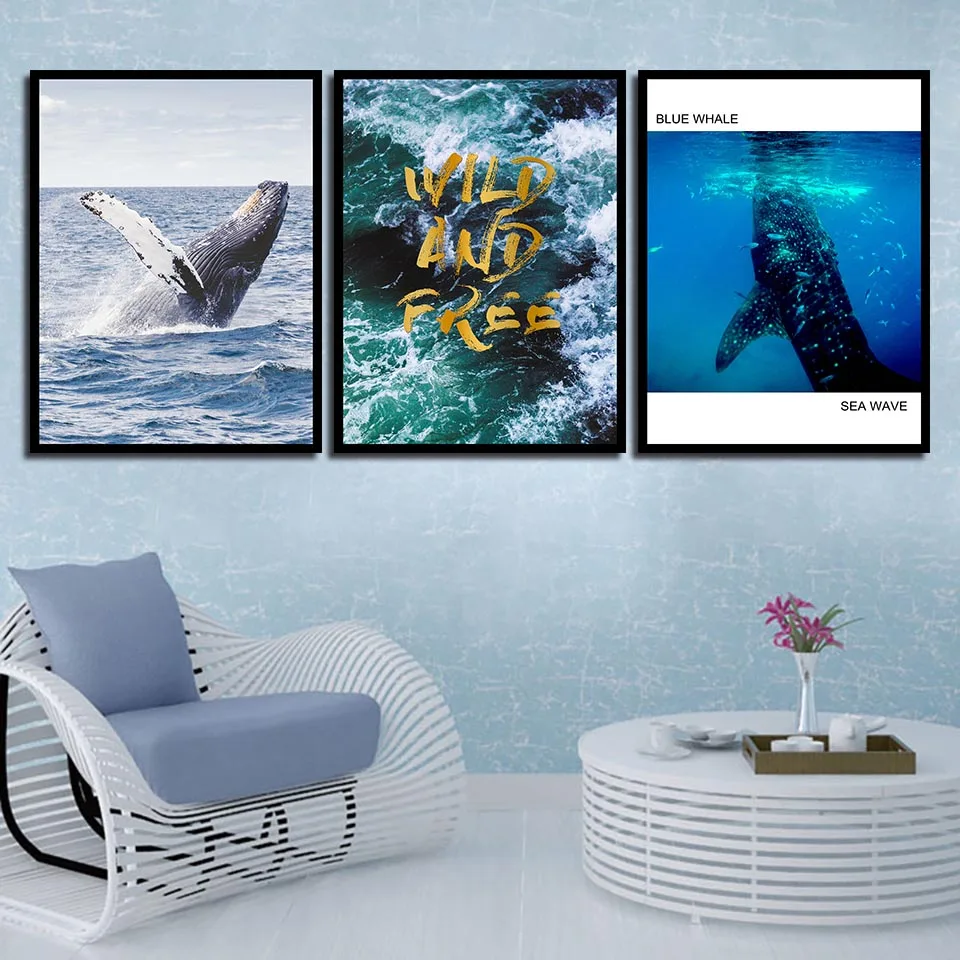 Картина Голубая морская волна океанская рыба | Дом и сад