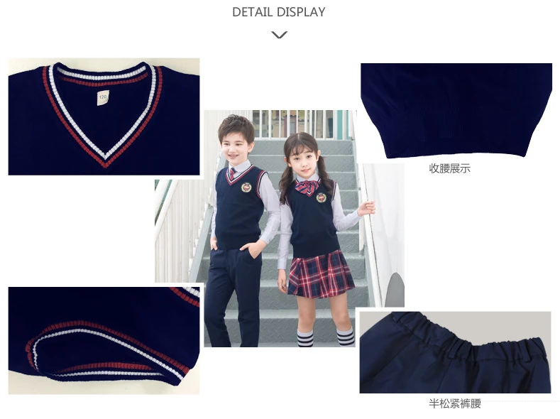 Детская школьная одежда в корейском британском стиле; сезон осень-зима; школьная одежда; хлопковый комплект одежды из 5 предметов; жилет; клетчатая юбка
