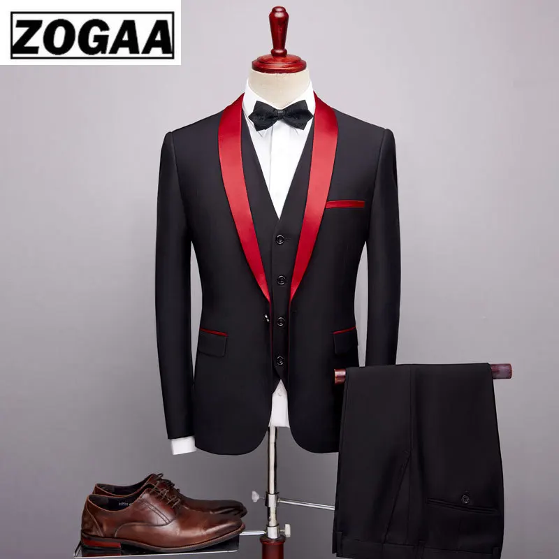 

ZOGAA Brand Men Suit 2019 Wedding Suits for Men Shawl Collar 3 Pieces Slim Fit Burgundy Suit Mens Royal Blue Tuxedo Jacket