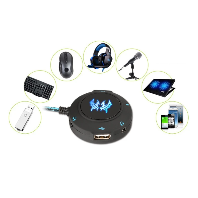 USB 2 0 Hub Sound Card External Adapter with Headphone Microphone Jack for Computer Laptop Mobile Phone