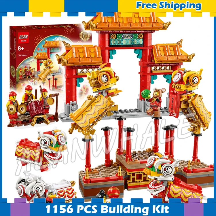 

1156pcs Chinese Traditional Festival Town Creator Lion Dance Temple SY1475 Model Building Blocks Toy Bricks Compatible With Lego