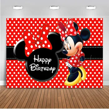

Mocsicka happy birthday theme party minnie mouse backdrop for photography red cartoon girls photo background studio customize