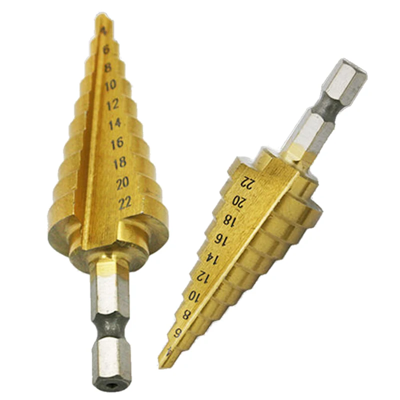 DWZ  1pc HSS Hex Titanium Coated Step Cone Drill Bit Hole Cutter Power Tools 4-22mm