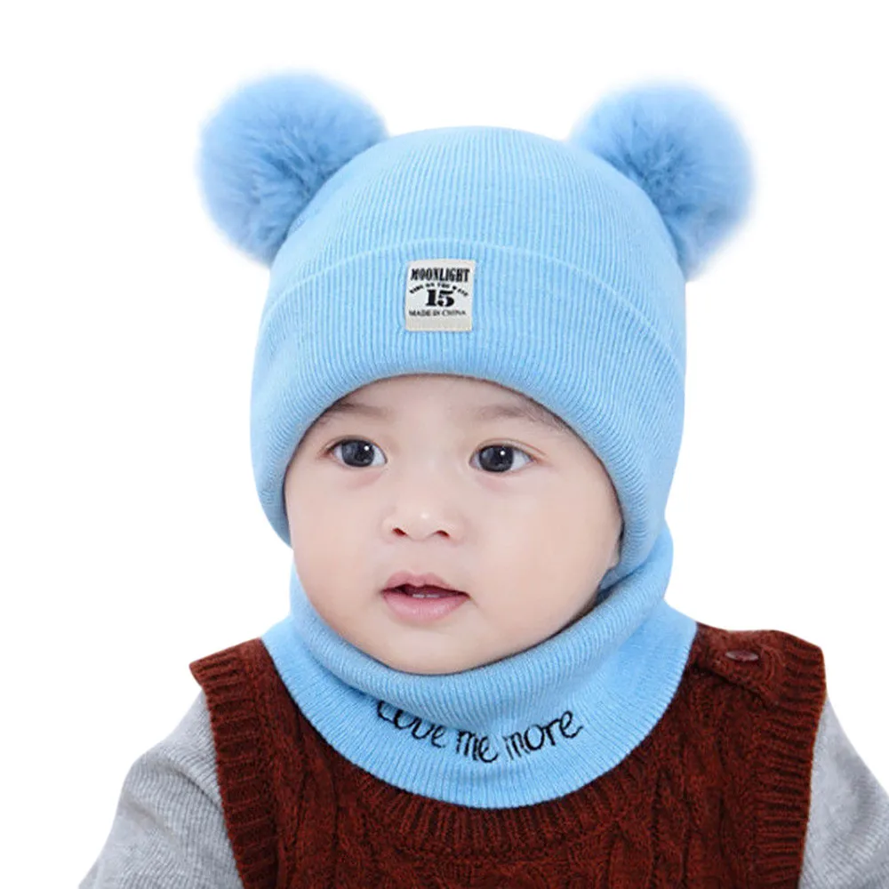 Autumn and winter baby hat baby wool hat warm baby child hat bib suit children hat Knitted Cap Winter Warm Girls Boys Hats Cap Scarf Children Caps